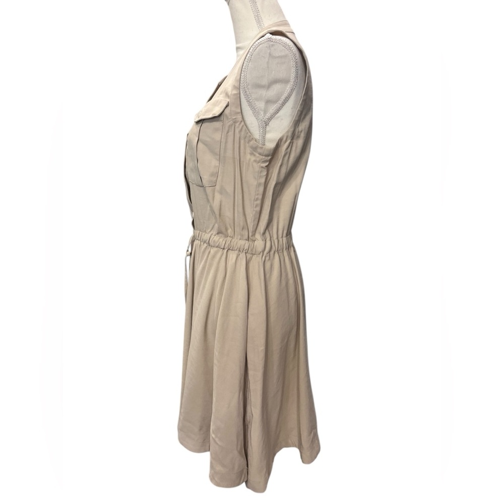 Nine West Sleeveless Utility Shirt Dress Beige Tan Drawstring Waist Size M - Picture 5 of 10
